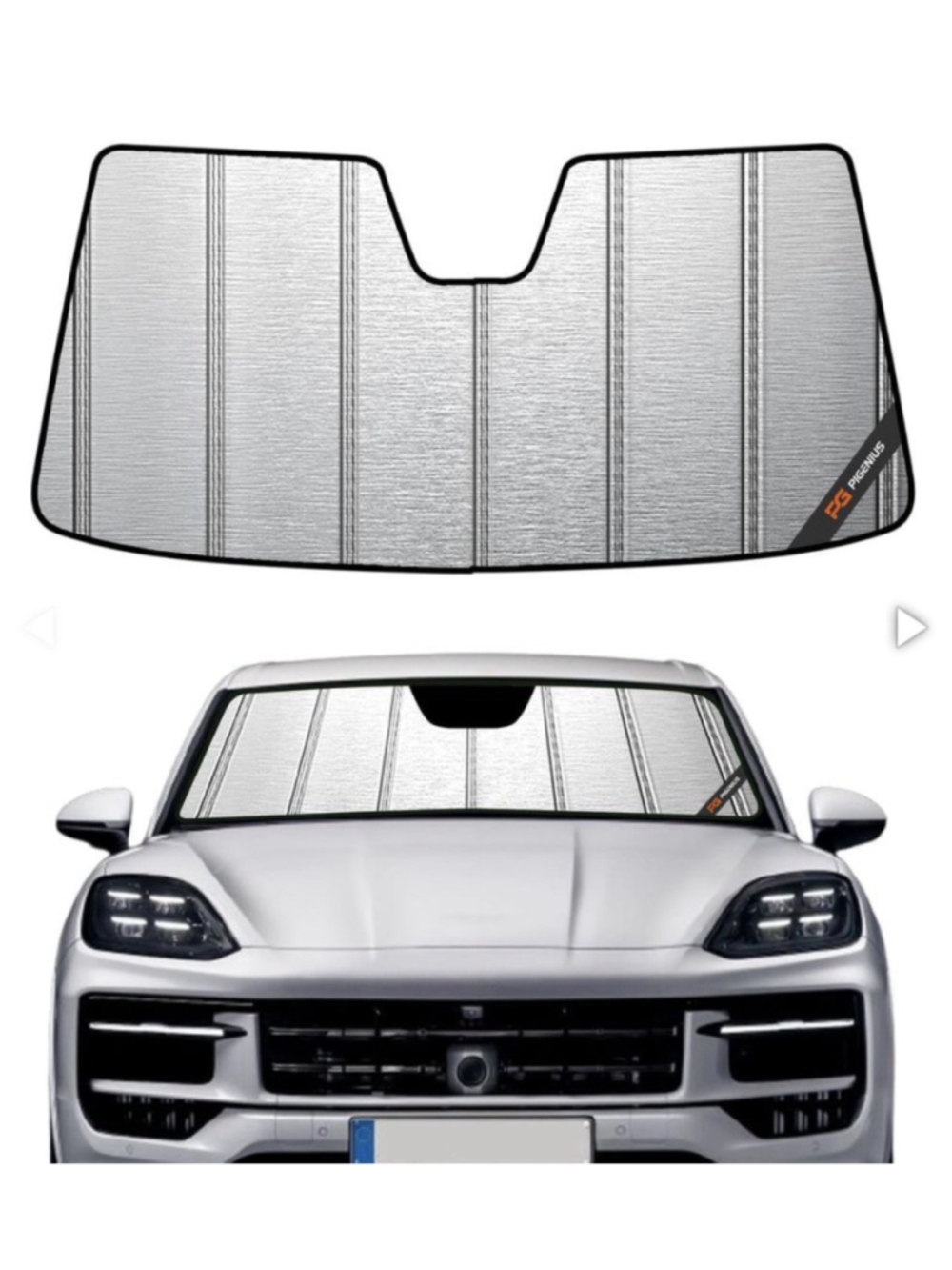 Pigenius Windshield Sunshade Porsche Cayenne 2004-2018 Metallic Silver Finish